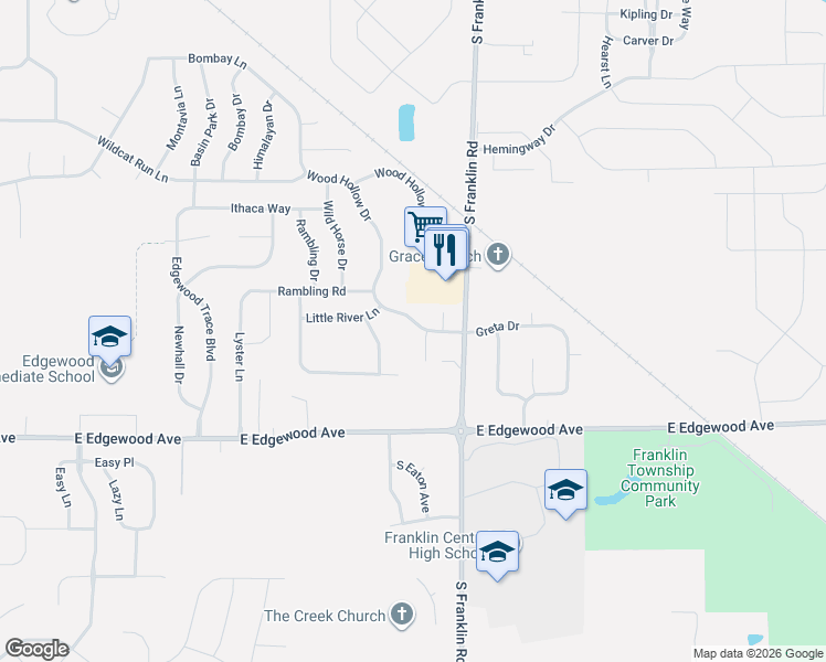 map of restaurants, bars, coffee shops, grocery stores, and more near 5820 Brambleberry Court in Indianapolis