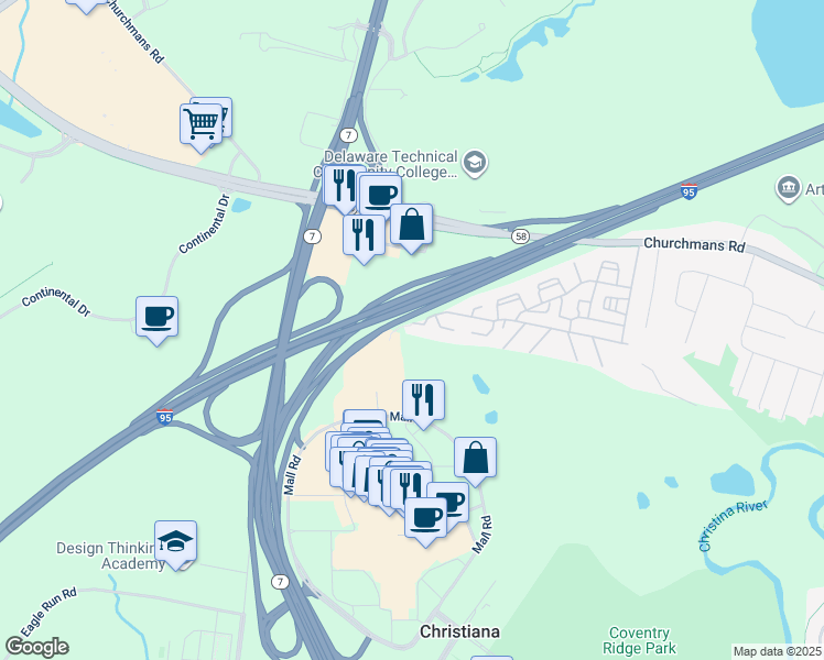 map of restaurants, bars, coffee shops, grocery stores, and more near 4112 Golf View Drive in Newark