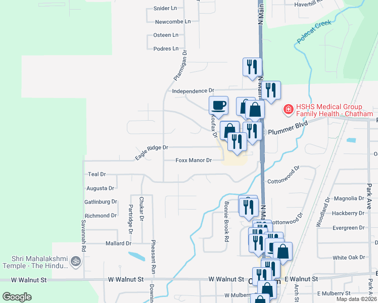 map of restaurants, bars, coffee shops, grocery stores, and more near 212-216 Foxx Manor Drive in Chatham