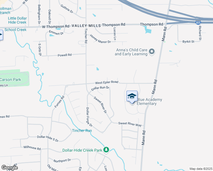 map of restaurants, bars, coffee shops, grocery stores, and more near 5348 Dollar Run Drive in Indianapolis