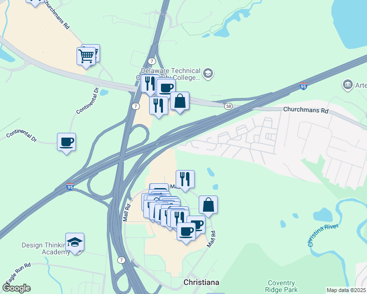 map of restaurants, bars, coffee shops, grocery stores, and more near 4112 Golf View Drive in Newark