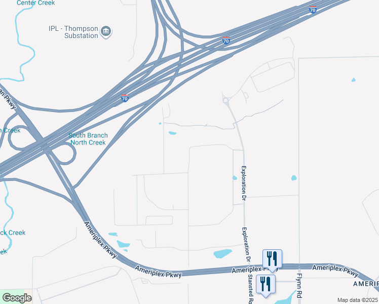 map of restaurants, bars, coffee shops, grocery stores, and more near 5510 Exploration Drive in Indianapolis