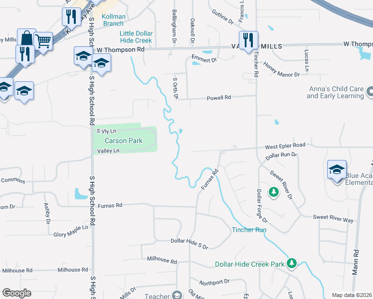 map of restaurants, bars, coffee shops, grocery stores, and more near 5632 West Epler Road in Indianapolis