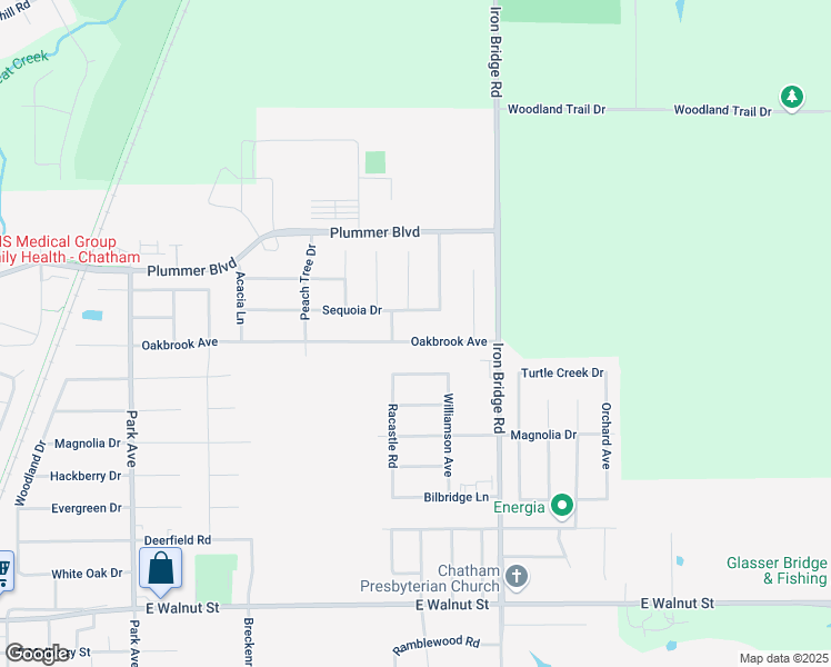 map of restaurants, bars, coffee shops, grocery stores, and more near Sequoia Dr in Chatham