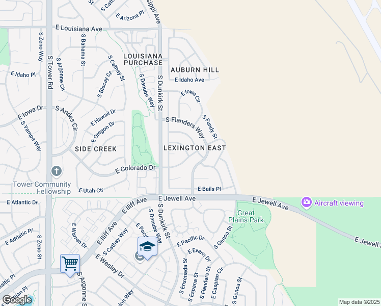 map of restaurants, bars, coffee shops, grocery stores, and more near 1692 South Espana Way in Aurora