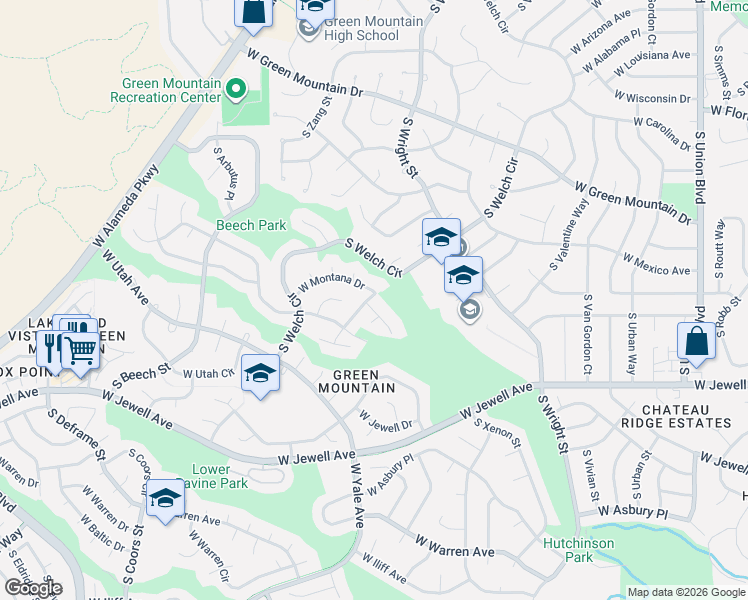 map of restaurants, bars, coffee shops, grocery stores, and more near 12919 West Montana Drive in Lakewood