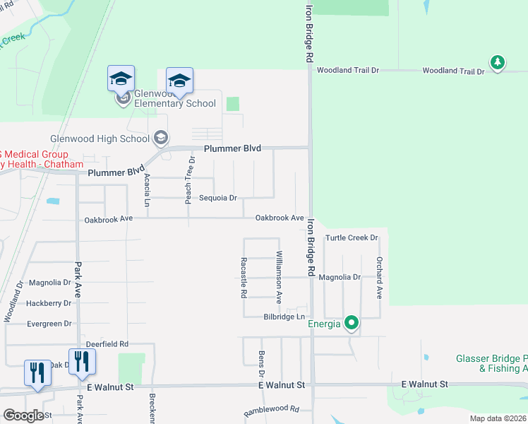 map of restaurants, bars, coffee shops, grocery stores, and more near Sequoia Dr in Chatham