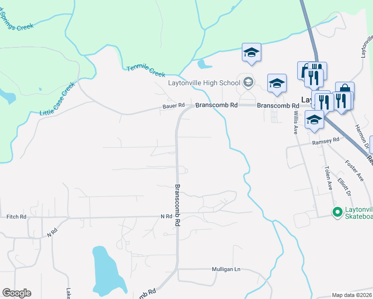 map of restaurants, bars, coffee shops, grocery stores, and more near 661 Branscomb Road in Laytonville