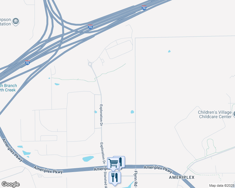 map of restaurants, bars, coffee shops, grocery stores, and more near 5425 Exploration Drive in Indianapolis