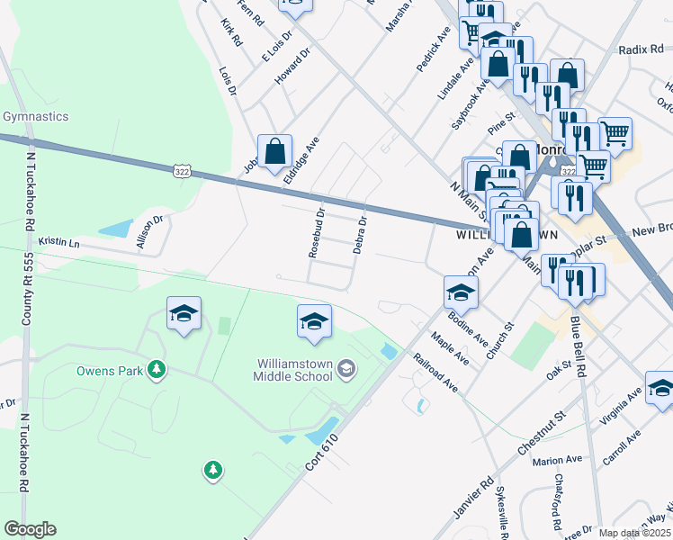 map of restaurants, bars, coffee shops, grocery stores, and more near 409 Jennifer Lane in Monroe