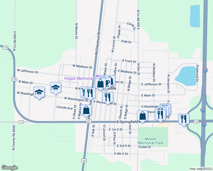 map of restaurants, bars, coffee shops, grocery stores, and more near in Arcola