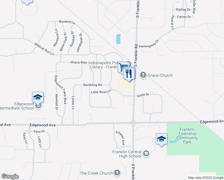 map of restaurants, bars, coffee shops, grocery stores, and more near 5709 Wood Hollow Drive in Indianapolis