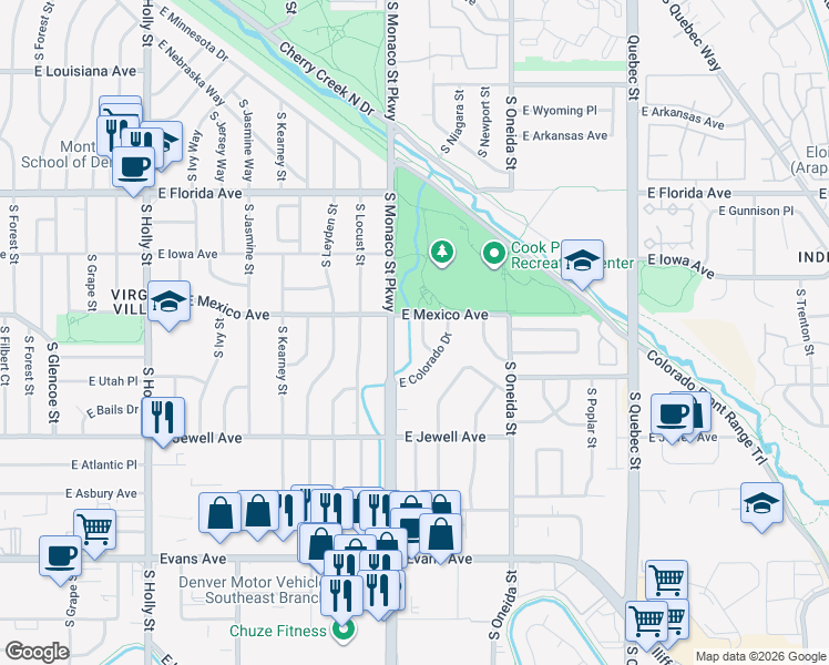 map of restaurants, bars, coffee shops, grocery stores, and more near 1702 South Magnolia Street in Denver