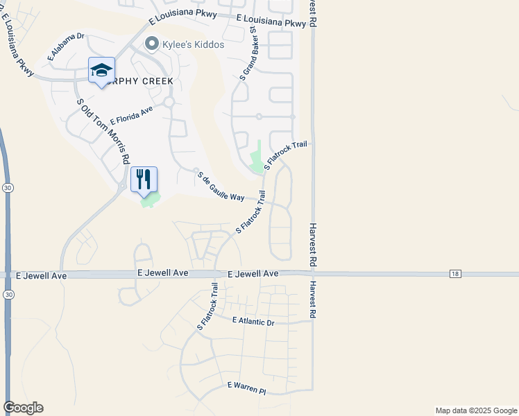 map of restaurants, bars, coffee shops, grocery stores, and more near S Flatrock Trail in Aurora