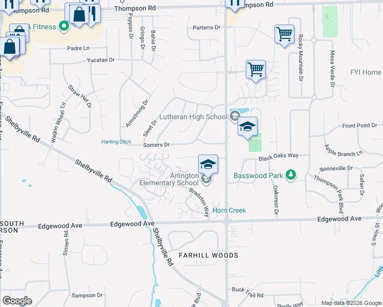 map of restaurants, bars, coffee shops, grocery stores, and more near 5826 Buck Rill Drive in Indianapolis