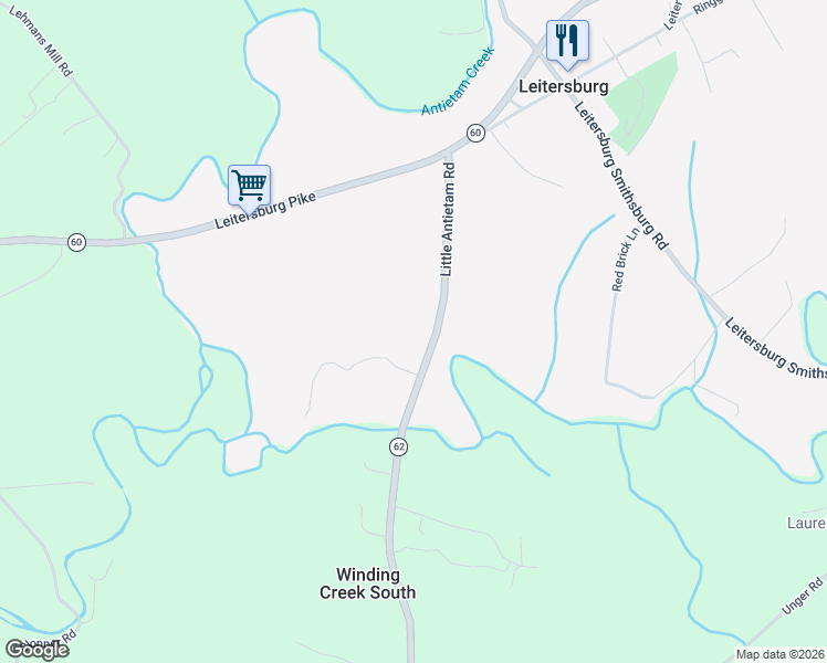 map of restaurants, bars, coffee shops, grocery stores, and more near 13440 Little Antietam Road in Hagerstown