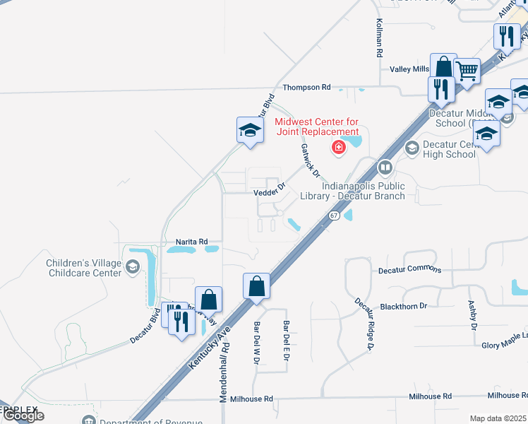 map of restaurants, bars, coffee shops, grocery stores, and more near 7131 Vega Way in Indianapolis