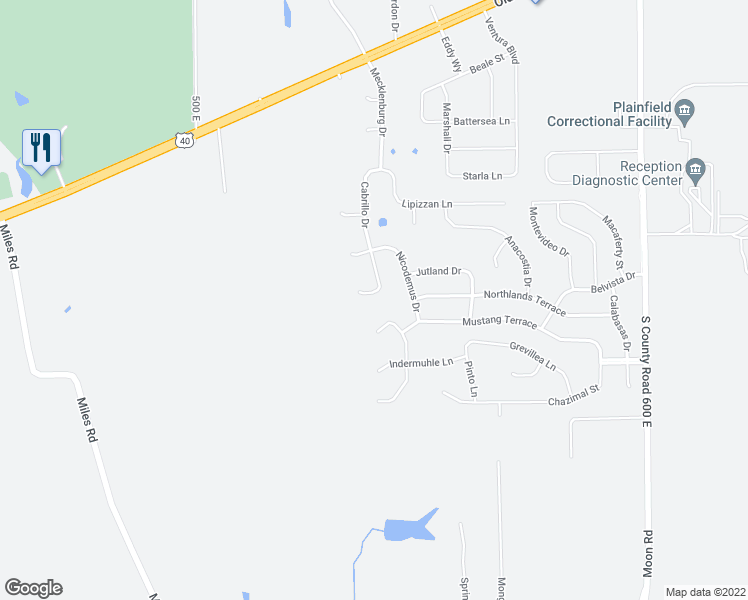 map of restaurants, bars, coffee shops, grocery stores, and more near 5221 McKellips Court in Plainfield