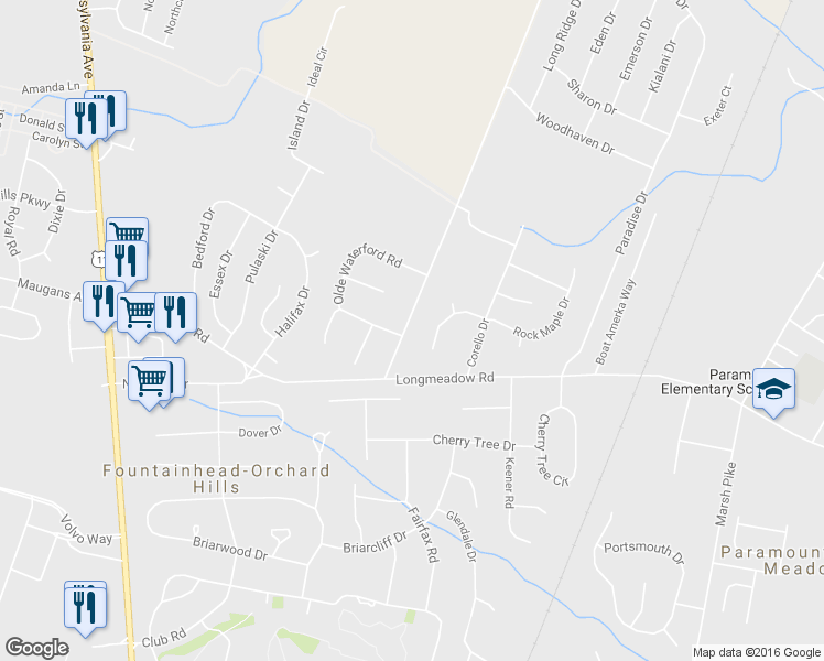 map of restaurants, bars, coffee shops, grocery stores, and more near 13525 Paradise Church Road in Hagerstown