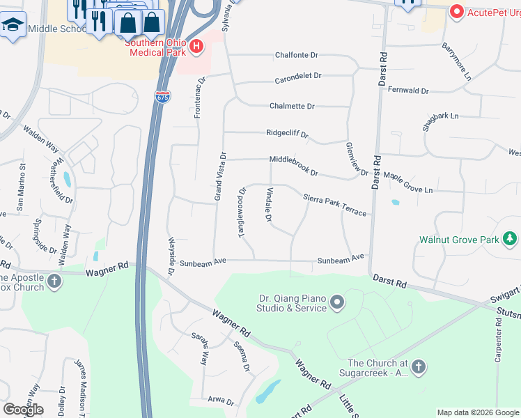 map of restaurants, bars, coffee shops, grocery stores, and more near 367 Vindale Dr in Dayton