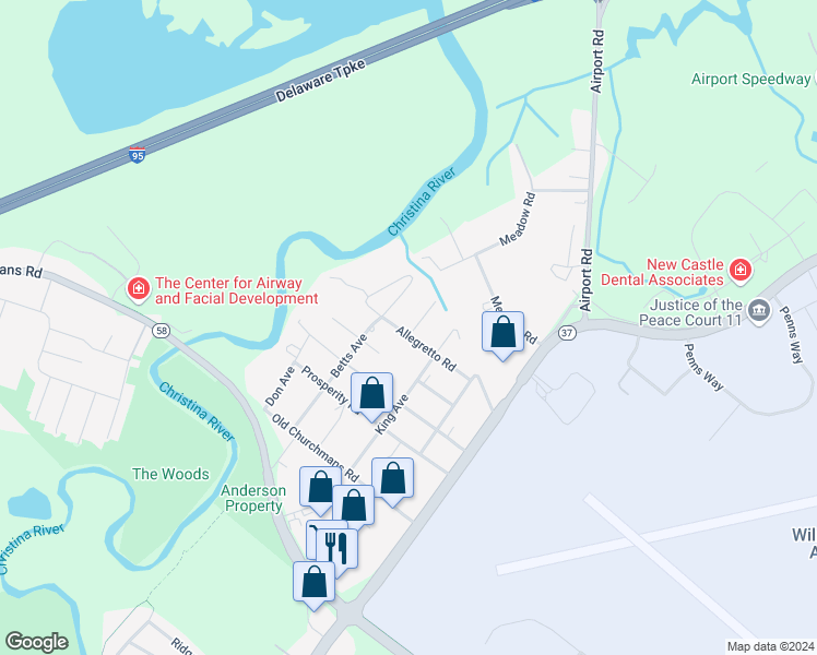 map of restaurants, bars, coffee shops, grocery stores, and more near 26 Queen Avenue in New Castle