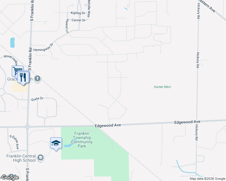 map of restaurants, bars, coffee shops, grocery stores, and more near 9024 East Edgewood Avenue in Indianapolis