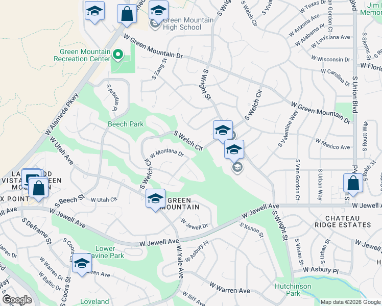 map of restaurants, bars, coffee shops, grocery stores, and more near 12919 West Montana Drive in Lakewood