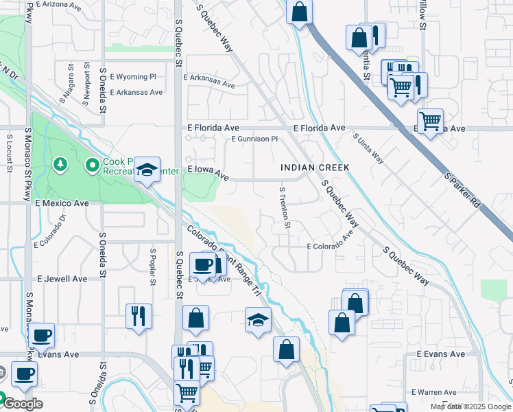 map of restaurants, bars, coffee shops, grocery stores, and more near 1675 South Syracuse Street in Denver