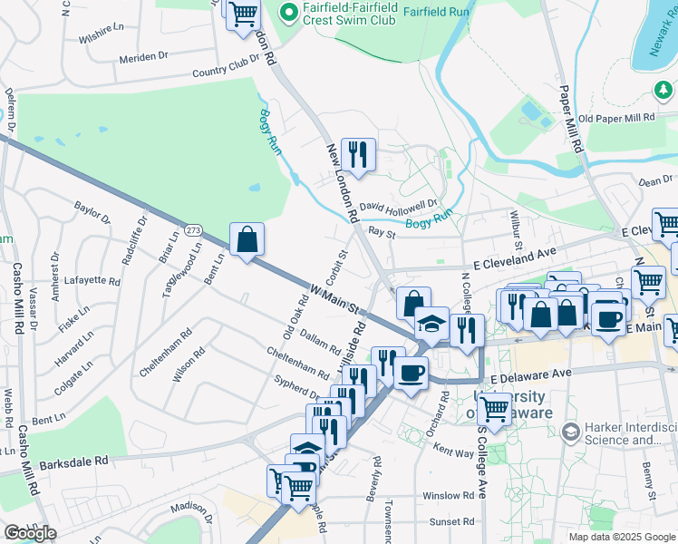 map of restaurants, bars, coffee shops, grocery stores, and more near 28 Corbit Street in Newark