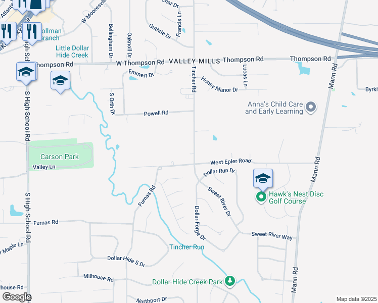map of restaurants, bars, coffee shops, grocery stores, and more near 5344 Tincher Road in Indianapolis