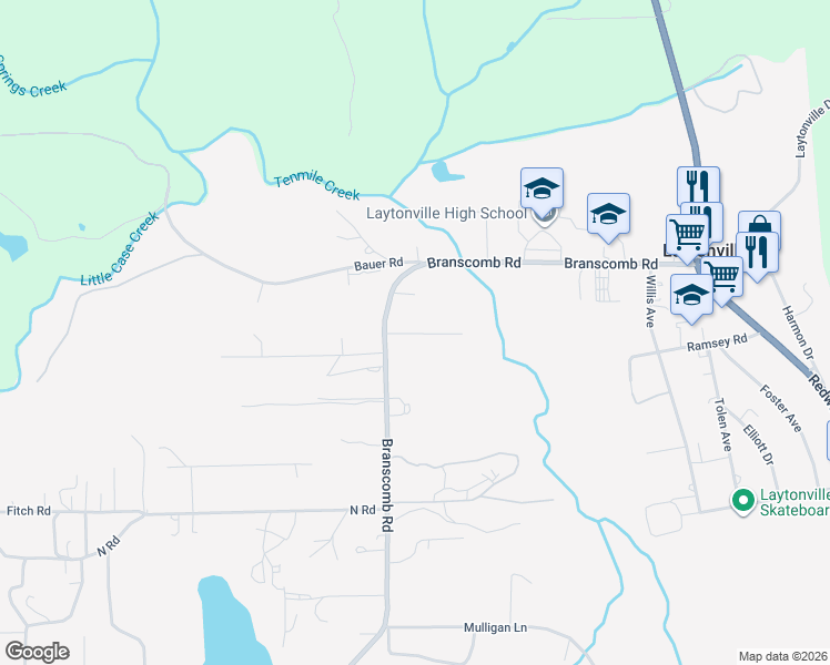 map of restaurants, bars, coffee shops, grocery stores, and more near Bragdon Road in Laytonville