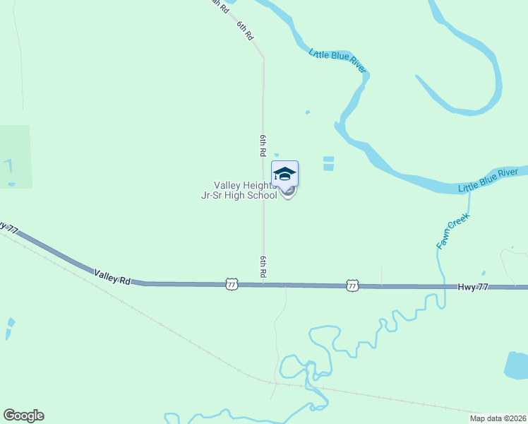 map of restaurants, bars, coffee shops, grocery stores, and more near 2274 6th Road in Blue Rapids