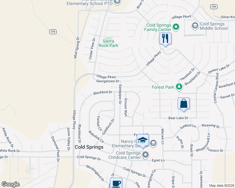 map of restaurants, bars, coffee shops, grocery stores, and more near 4070 Goldfinch Drive in Reno