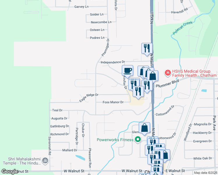 map of restaurants, bars, coffee shops, grocery stores, and more near 50 Gilliam Court in Chatham