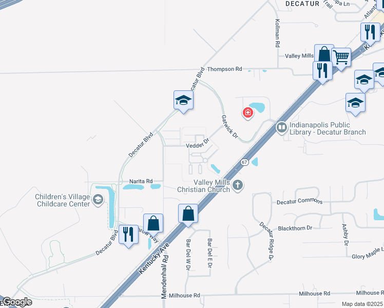 map of restaurants, bars, coffee shops, grocery stores, and more near 7131 Vega Way in Indianapolis