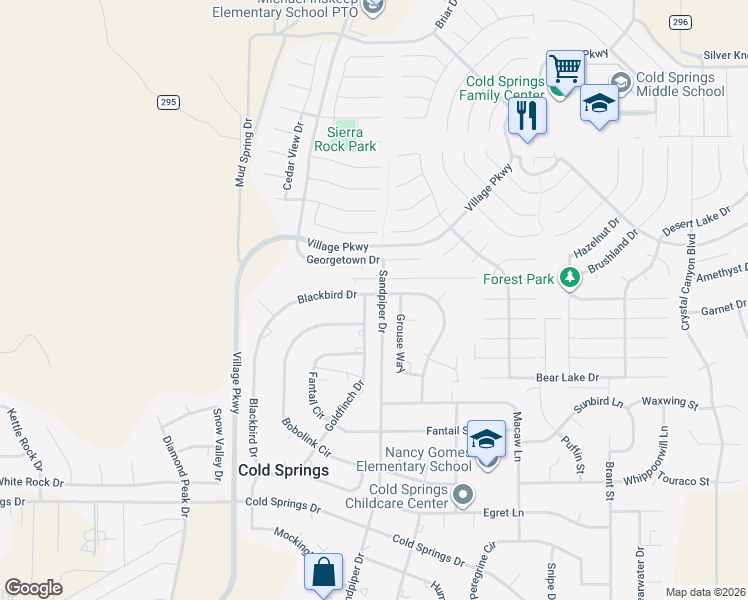 map of restaurants, bars, coffee shops, grocery stores, and more near 4070 Goldfinch Drive in Reno