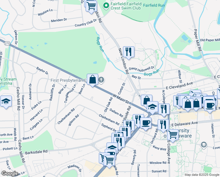 map of restaurants, bars, coffee shops, grocery stores, and more near 246 West Main Street in Newark