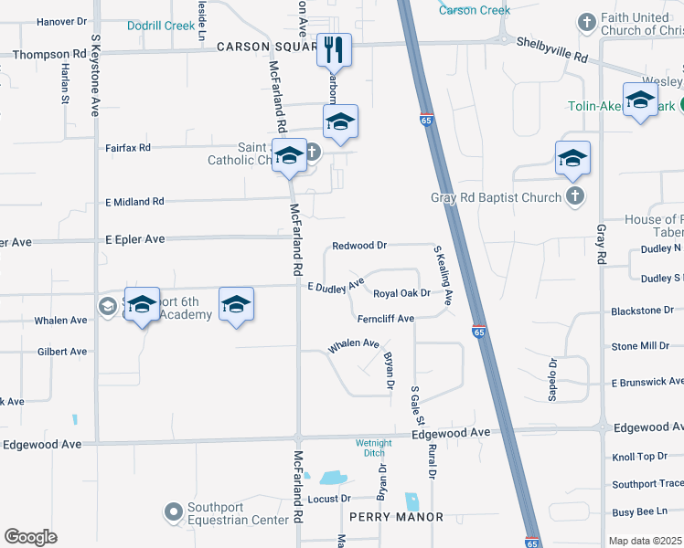 map of restaurants, bars, coffee shops, grocery stores, and more near 3320 East Dudley Avenue in Indianapolis