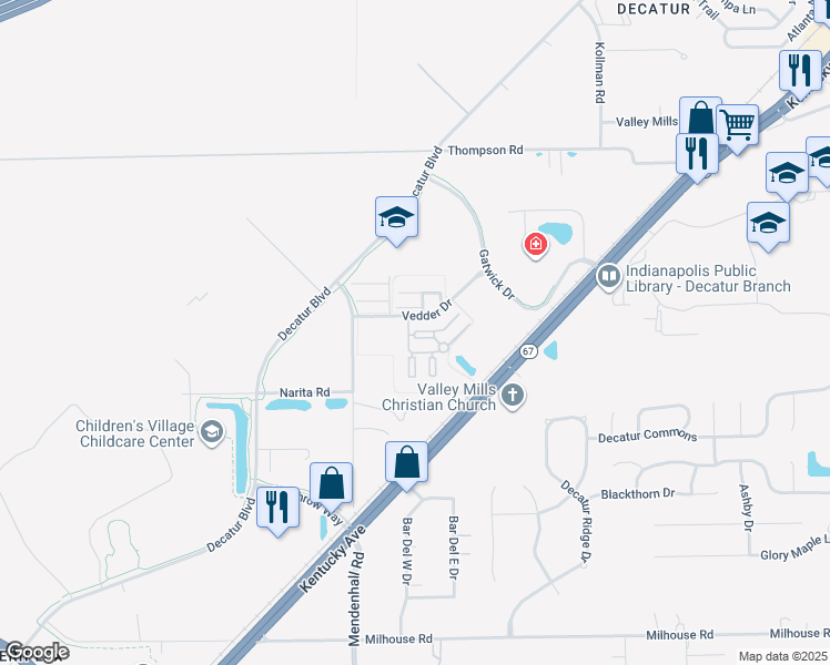 map of restaurants, bars, coffee shops, grocery stores, and more near 7131 Vega Way in Indianapolis