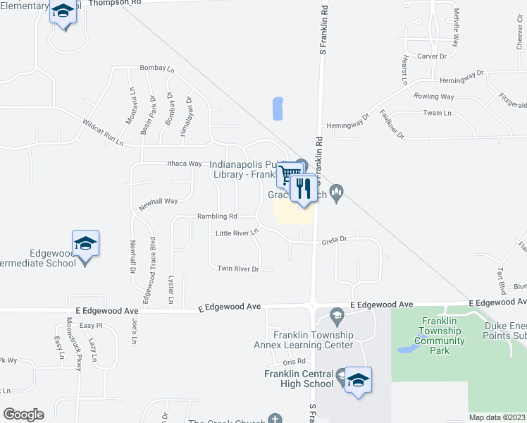 map of restaurants, bars, coffee shops, grocery stores, and more near 5651 Wood Hollow Drive in Indianapolis