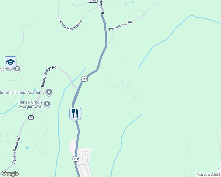 map of restaurants, bars, coffee shops, grocery stores, and more near 82 Warm Hollow Road in Morgantown