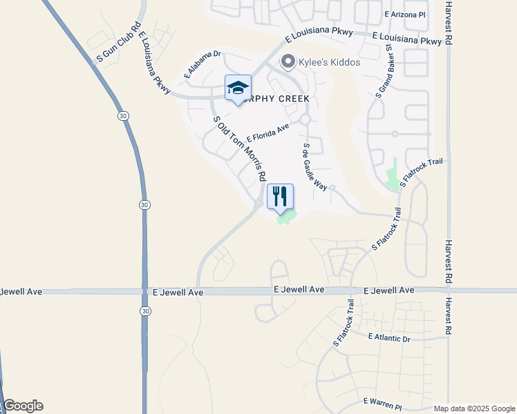 map of restaurants, bars, coffee shops, grocery stores, and more near in Aurora