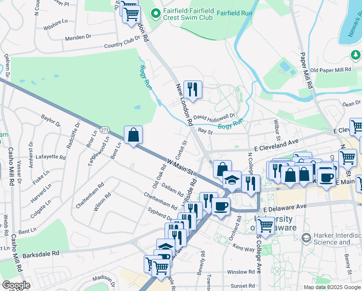 map of restaurants, bars, coffee shops, grocery stores, and more near 28 Corbit Street in Newark