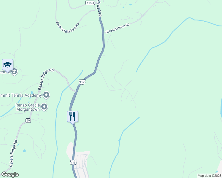 map of restaurants, bars, coffee shops, grocery stores, and more near 82 Warm Hollow Road in Morgantown