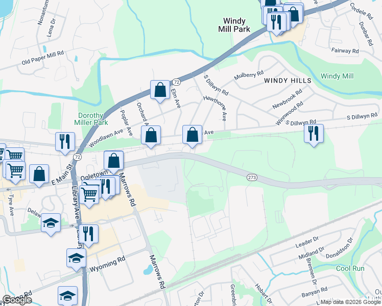 map of restaurants, bars, coffee shops, grocery stores, and more near 406 Stafford Avenue in Newark