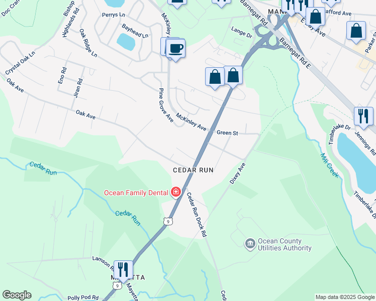 map of restaurants, bars, coffee shops, grocery stores, and more near 24 Cedar Hill Drive in Stafford Township
