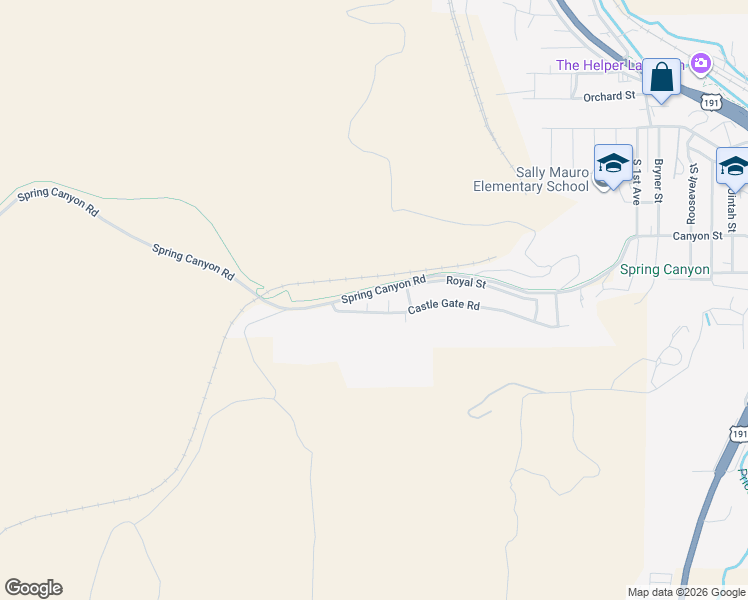 map of restaurants, bars, coffee shops, grocery stores, and more near 809 Spring Canyon Circle in Helper