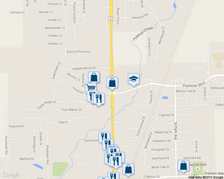 map of restaurants, bars, coffee shops, grocery stores, and more near North Main Street in Chatham