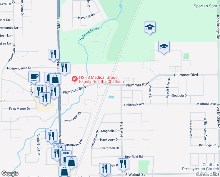 map of restaurants, bars, coffee shops, grocery stores, and more near Plummer Boulevard in Chatham
