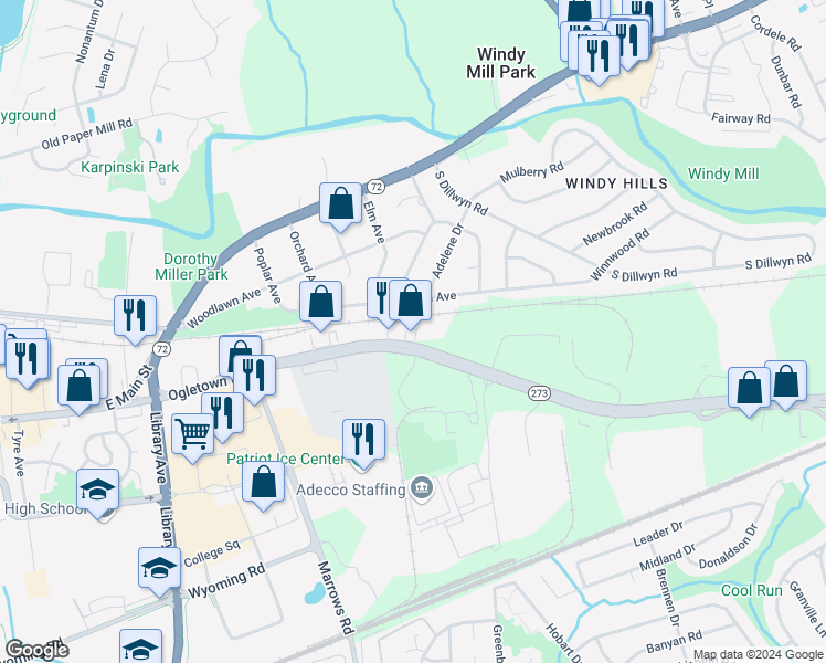 map of restaurants, bars, coffee shops, grocery stores, and more near 416 Stafford Avenue in Newark